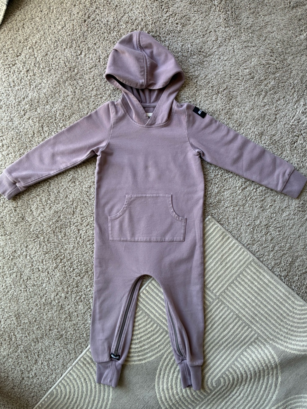 Rowe Mauve Hooded Footie Romper Made in Canada